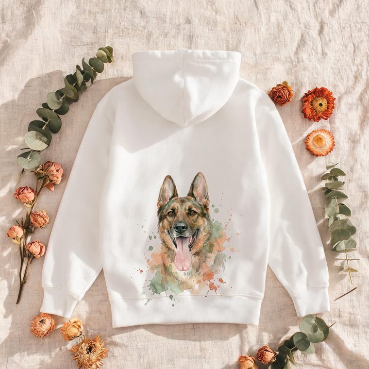 Portrait personnalisé imprimé au dos d'un sweat à capuche